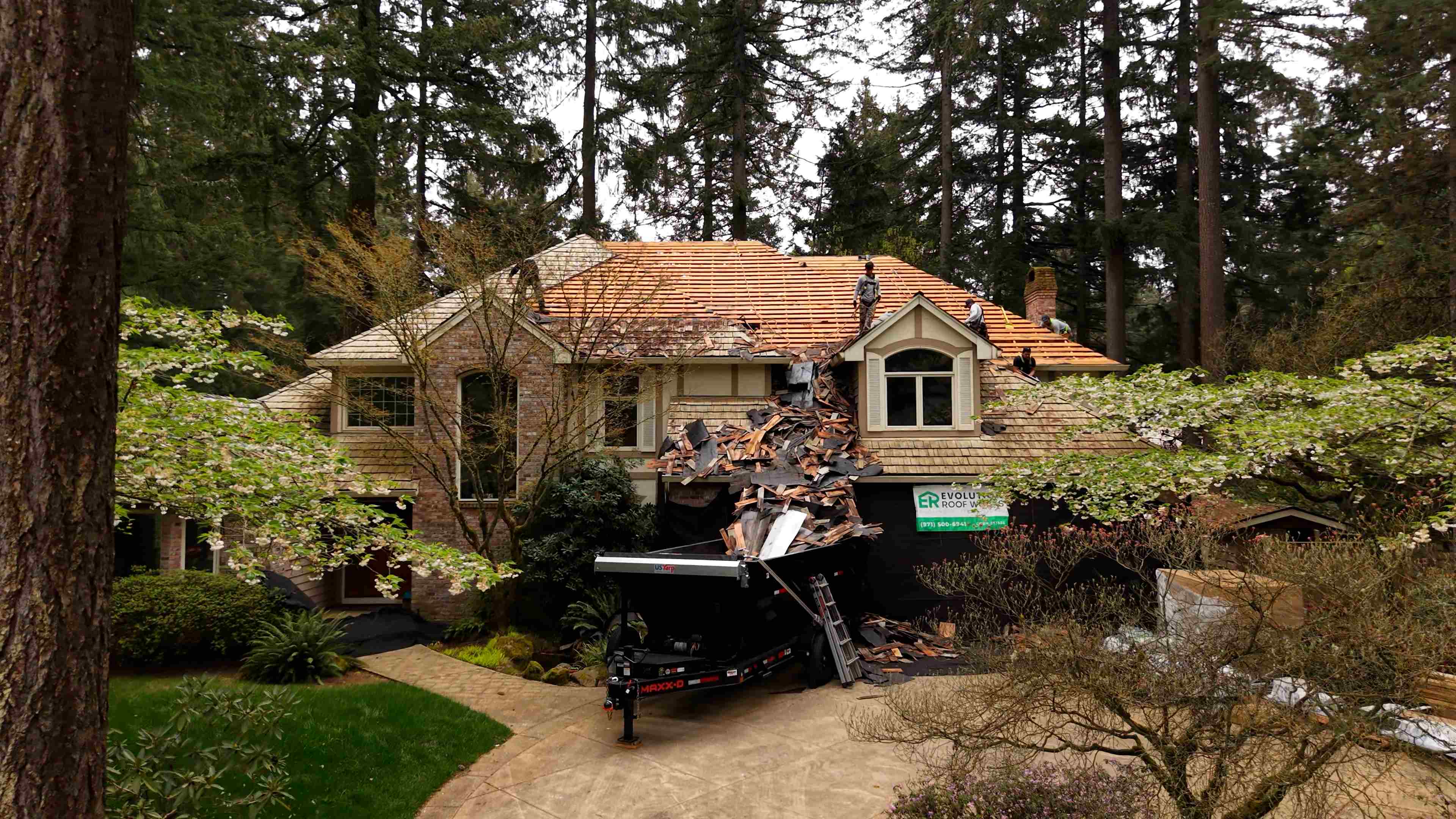Evolution RoofWorks crew performing cedar shake roof replacement in Portland